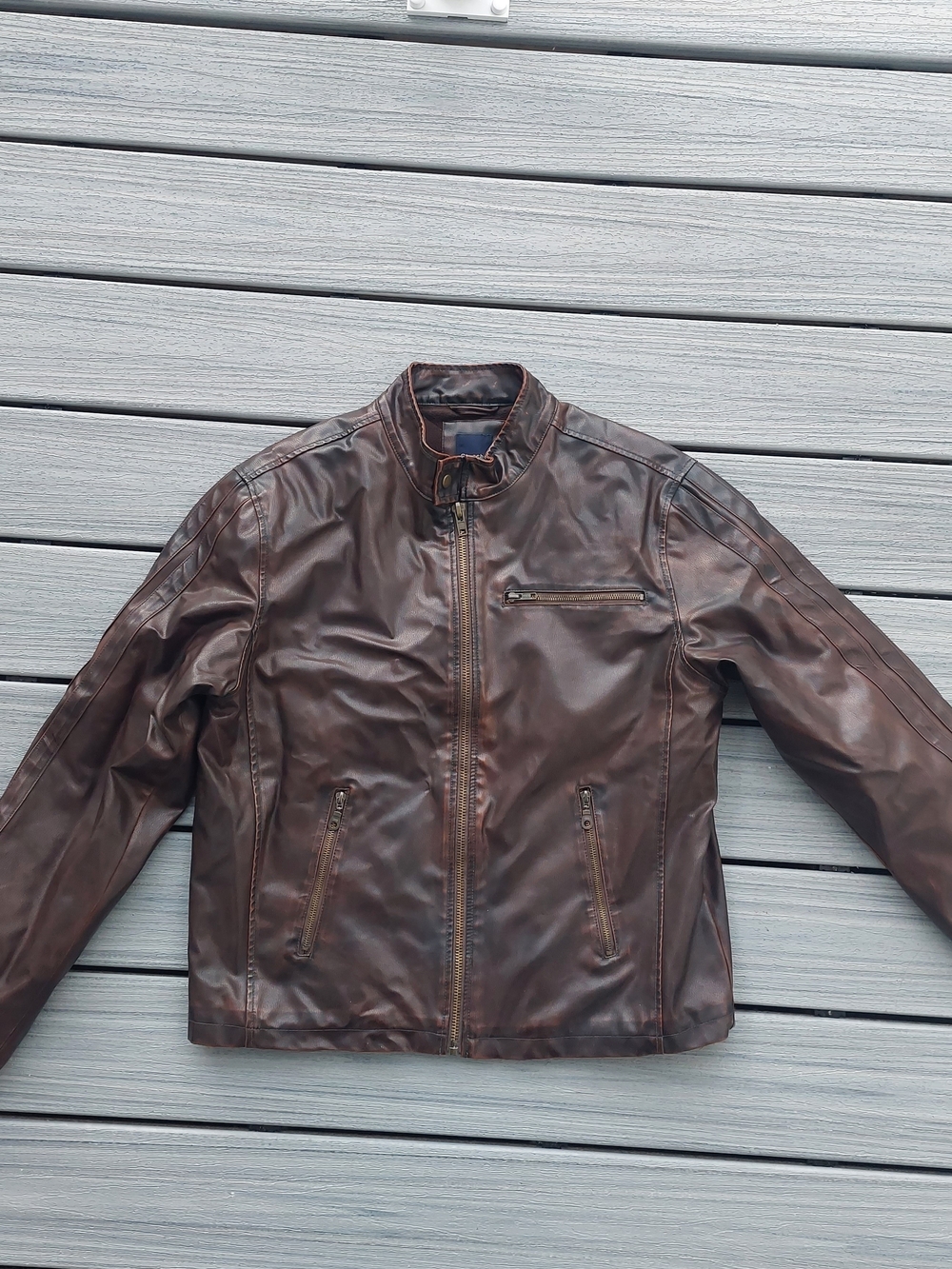 Men's Brown Faux Leather Moto Jacket Racing Size M